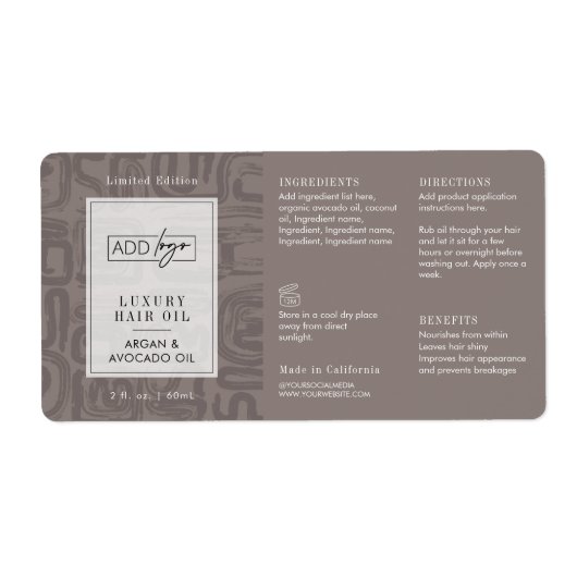 Neutral Tan Bohemian Logo 2OZ Dropper Bottle ラベル (正面)