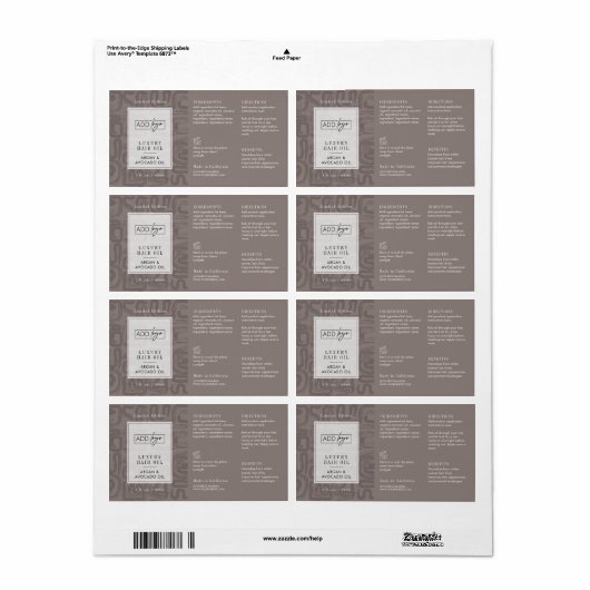 Neutral Tan Bohemian Logo 2OZ Dropper Bottle ラベル (フルシート)