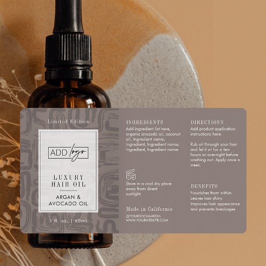 Neutral Tan Bohemian Logo 2OZ Dropper Bottle ラベル