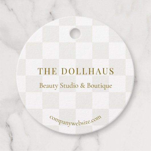 Neutral Tan Checkerboard Boutique Packaging Hang フェイバータグ (正面)