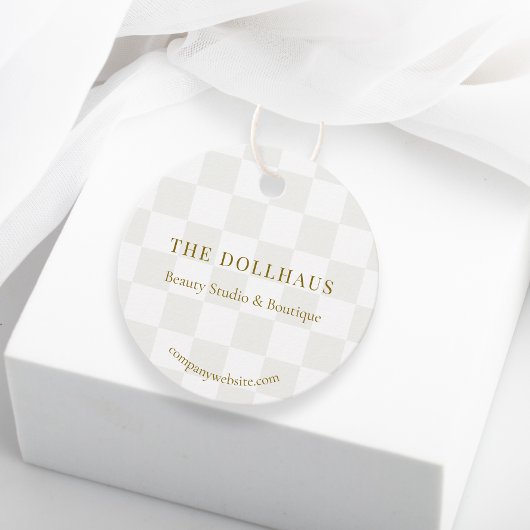 Neutral Tan Checkerboard Boutique Packaging Hang フェイバータグ