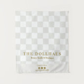 Neutral Tan Checkered Business Name Table Runner タペストリー (正面)