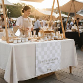 Neutral Tan Checkered Business Name Table Runner タペストリー