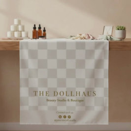 Neutral Tan Checkered Business Name Table Runner タペストリー