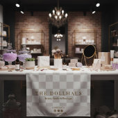 Neutral Tan Checkered Business Name Table Runner タペストリー