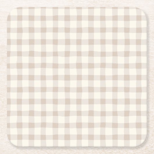 Neutral Tan Gingham スクエアペーパーコースター (正面)