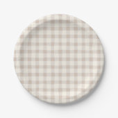 Neutral Tan Gingham  ペーパープレート (正面)