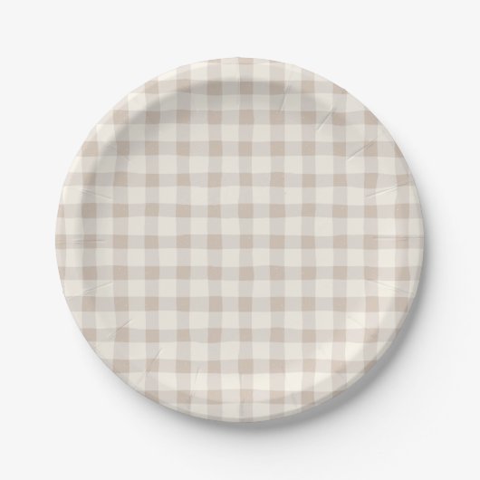 Neutral Tan Gingham  ペーパープレート (正面)