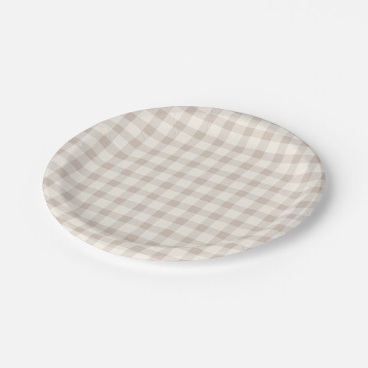 Neutral Tan Gingham  ペーパープレート (アングル)