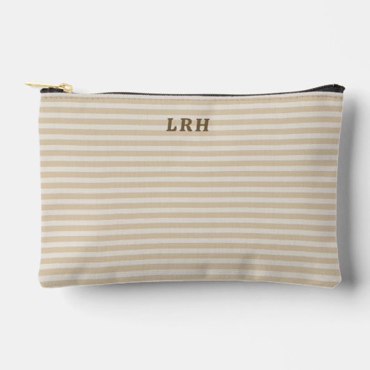 Neutral Tan Stripe Vintage Tiny Initials Monogram アクセサリーポーチ (正面)