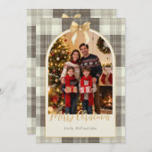 Neutral Tartan Bow Christmas One Photo シーズンカード (正面/裏面)