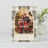 Neutral Tartan Bow Christmas One Photo シーズンカード (スタンド正面)