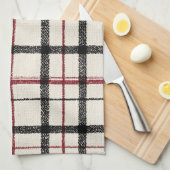 Neutral tartan white black and red キッチンタオル (四つ折り)