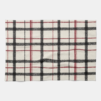 Neutral tartan white black and red キッチンタオル