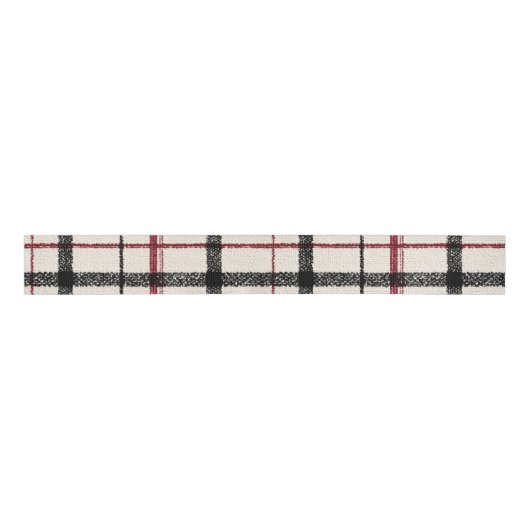 Neutral tartan white black and red グログランリボン (正面)