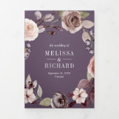 Neutral Taupe Floral QR Code Dusty Purple Wedding 三つ折り招待状 (カバー)