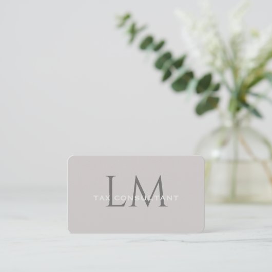 Neutral Taupe Gray Monogram Business Card 名刺 (スタンド正面)