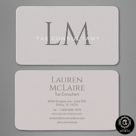 Neutral Taupe Gray Monogram Business Card 名刺