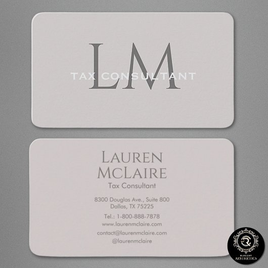 Neutral Taupe Gray Monogram Business Card 名刺