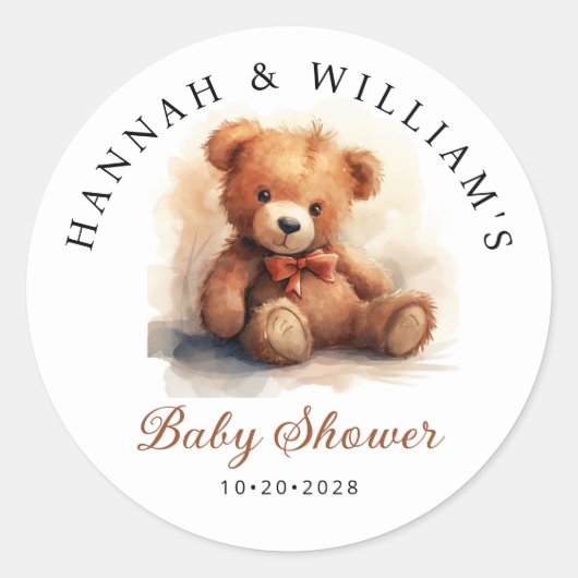 Neutral Teddy Bear Baby Shower ラウンドシール (正面)