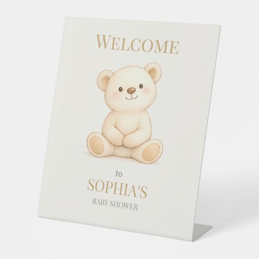 Neutral Teddy Bear Baby Shower 台座サイン (正面)