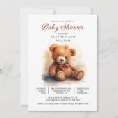 Neutral Teddy Bear Baby Shower  招待状 (正面)