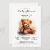 Neutral Teddy Bear Baby Shower  招待状 (正面/裏面)