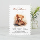 Neutral Teddy Bear Baby Shower  招待状 (スタンド正面)