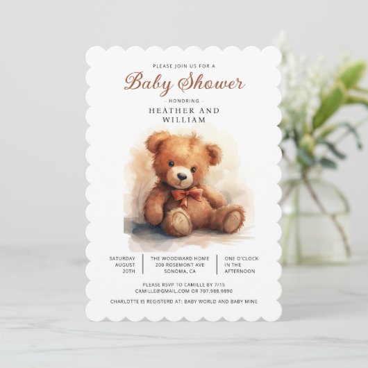 Neutral Teddy Bear Baby Shower 招待状 (スタンド正面)