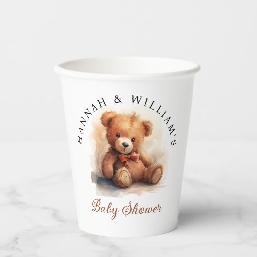 Neutral Teddy Bear Baby Shower 紙コップ (正面)