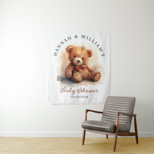 Neutral Teddy Bear Baby Shower Backdrop タペストリー (インサイチュ)