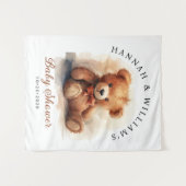 Neutral Teddy Bear Baby Shower Backdrop タペストリー (正面(横))