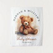 Neutral Teddy Bear Baby Shower Backdrop タペストリー (正面)