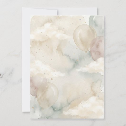 Neutral Teddy Bear Baby Shower bow Green Balloons 招待状 (裏面)