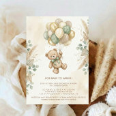 Neutral Teddy Bear Baby Shower flower Green 招待状