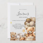 Neutral Teddy Bear Baby Shower Invitation 招待状 (正面)