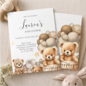 Neutral Teddy Bear Baby Shower Invitation 招待状