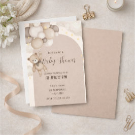 Neutral Teddy Bear Baby Shower Invitation  招待状