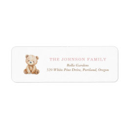 Neutral Teddy Bear Baby Shower Return Address ラベル