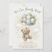 Neutral Teddy Bear Baby Shower Sage Green Balloons 招待状 (正面)