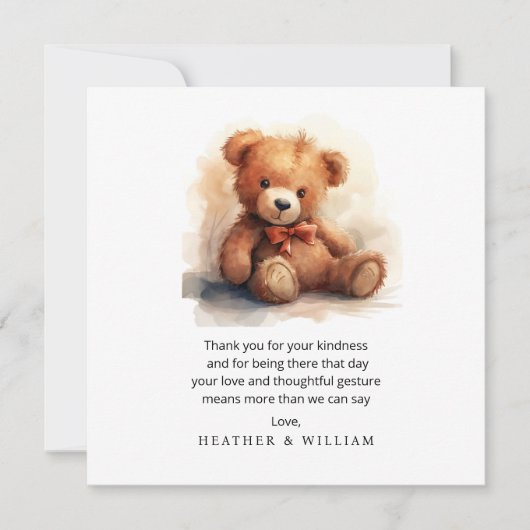 Neutral Teddy Bear Baby Shower Thank You サンキューカード (正面)