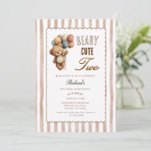 Neutral Teddy Bear Beary Cute Two 2nd Birthday  招待状 (スタンド正面)
