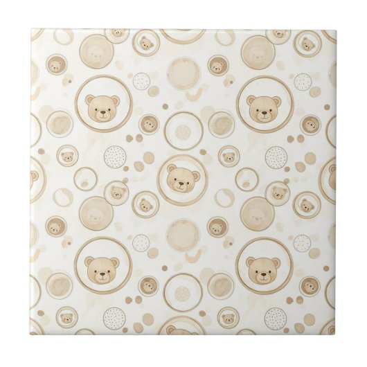 Neutral Teddy Bear Circle Pattern Beige Baby (1) タイル (正面)