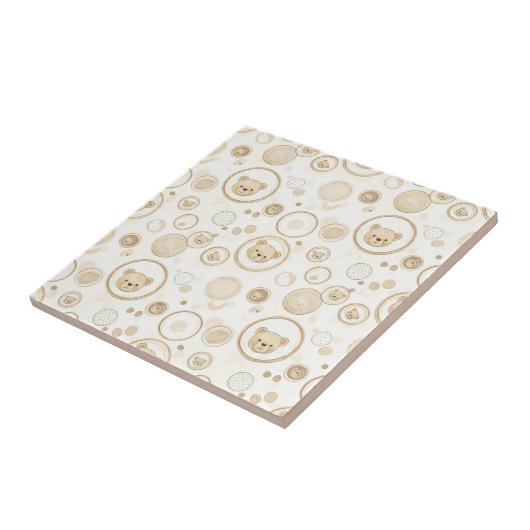 Neutral Teddy Bear Circle Pattern Beige Baby (1) タイル (側面)