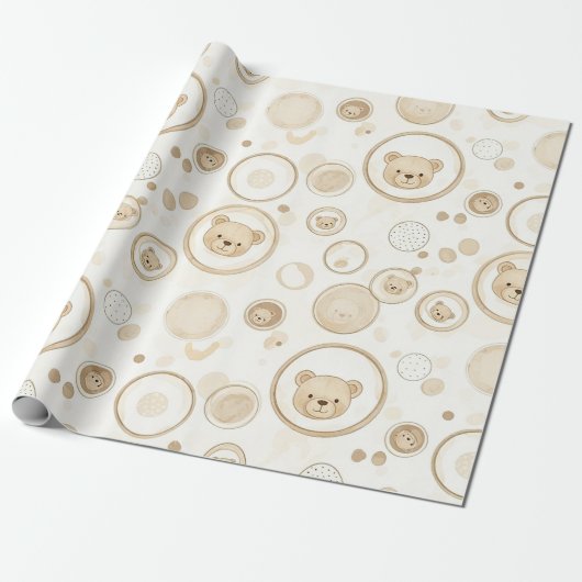 Neutral Teddy Bear Circle Pattern Beige Baby (1) ラッピングペーパー (アンロールド)