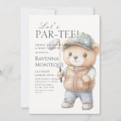 Neutral Teddy Golf Club Lets Par-Tee Baby Shower 招待状 (正面)