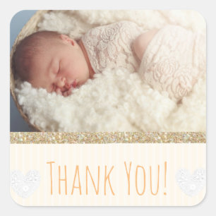Neutral Thank You Sticker with yourベビーの写真 スクエアシール
