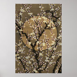 Neutral Tone Full Moon Cherry Blossom Design Art ポスター