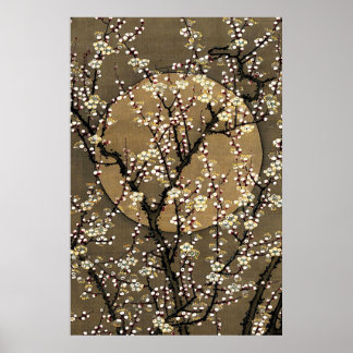 Neutral Tone Full Moon Cherry Blossom Design Art ポスター