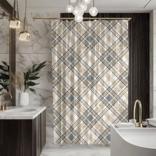 Neutral Toned Curtain Modern Geometric Statement シャワーカーテン
